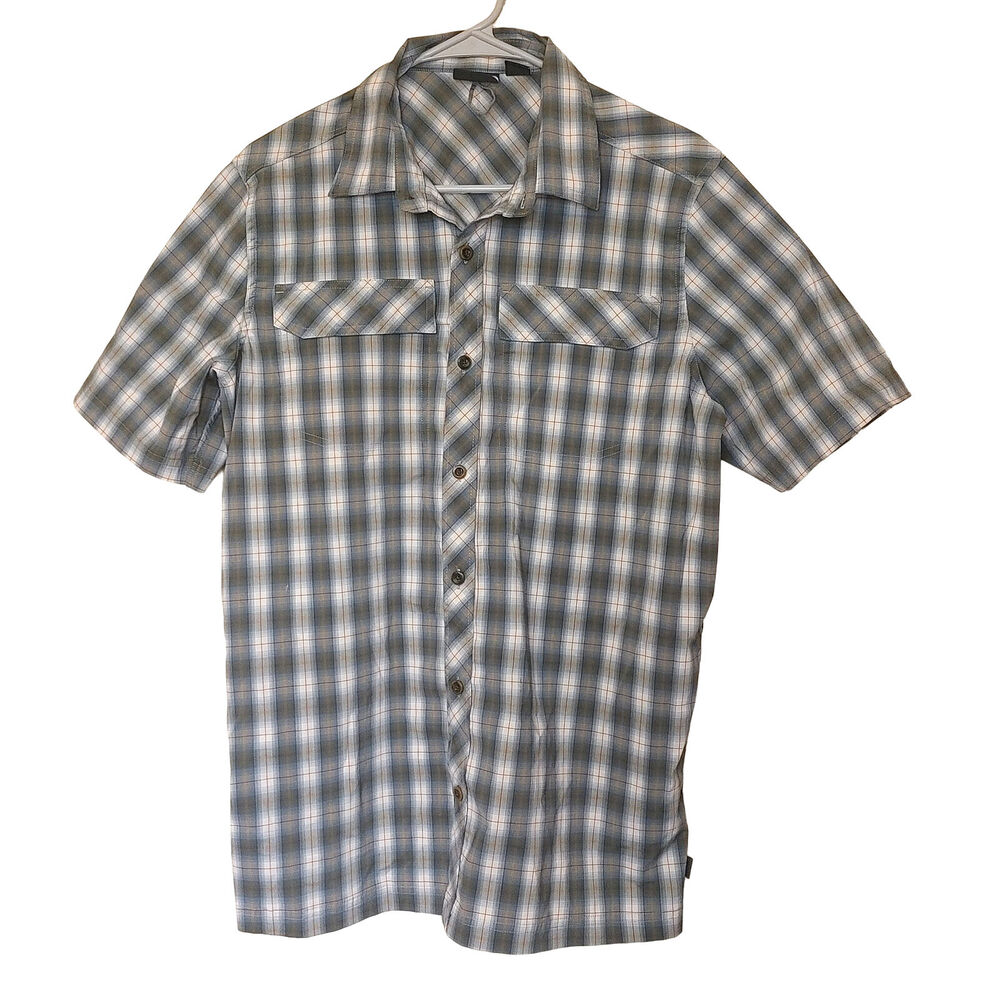 Eastern Mountain Sports Plaid Blue Red Green Short Sleeve Button Up Shirt Medium